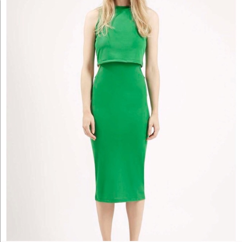 Topshop Green Bodycon Cutout Dress-Sleeveless Midi